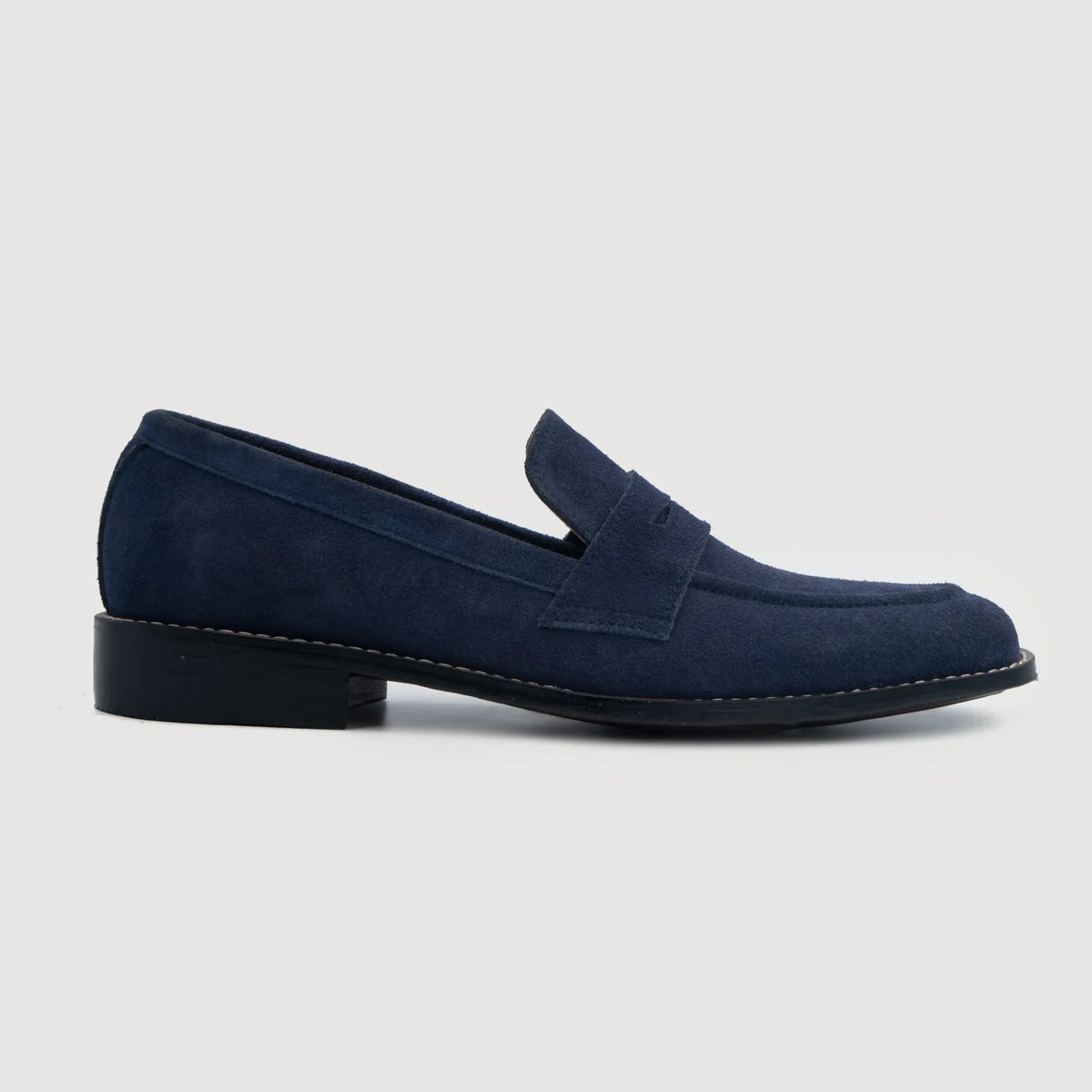 Midnight Blue Goatskin Suede Leather Loafers - Goodyear Welt Construction & Front Toe Box Detail