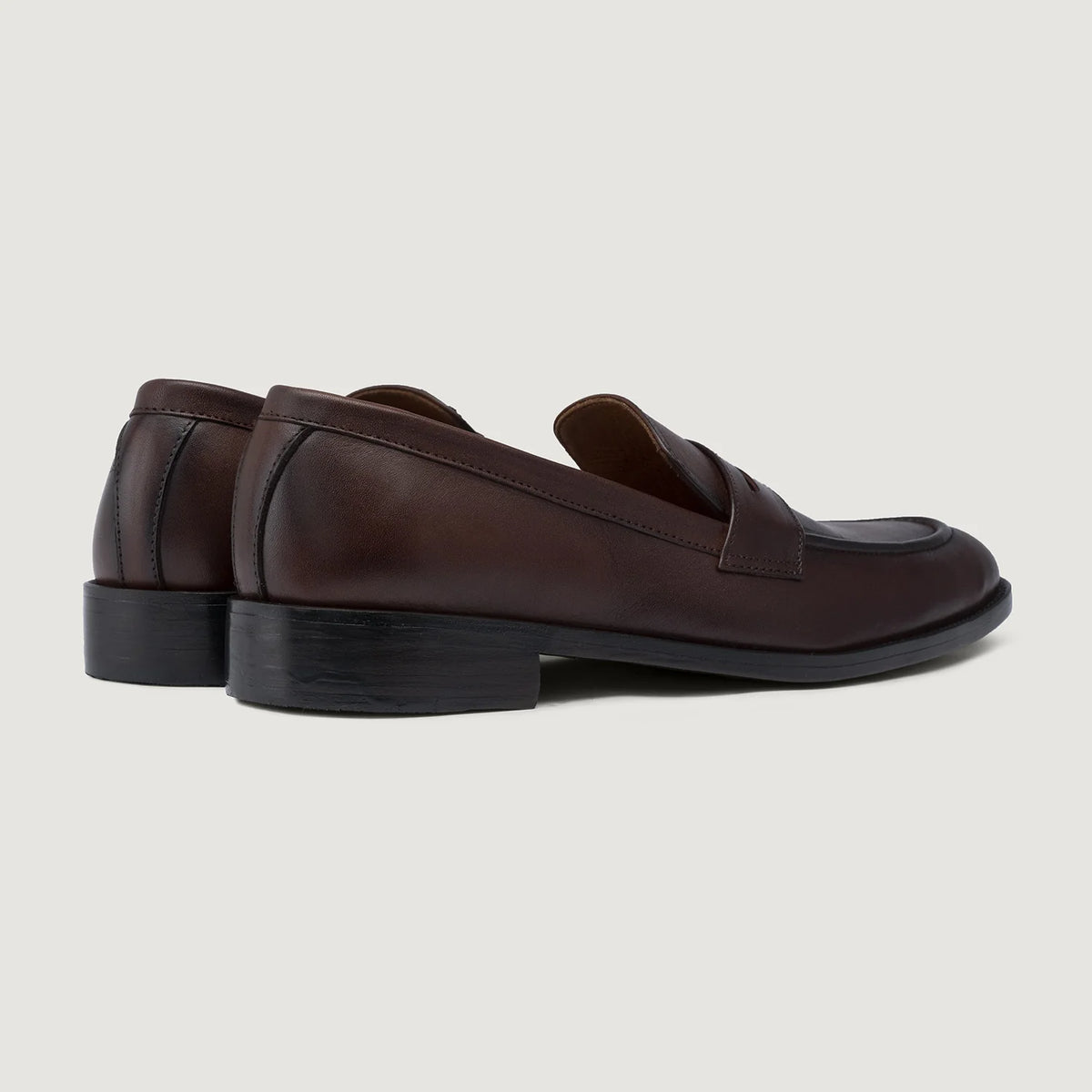 High-Traction Rubber Outsole & Lug Tread Pattern on Baxton Burnished Brown Leather Loafers For Men