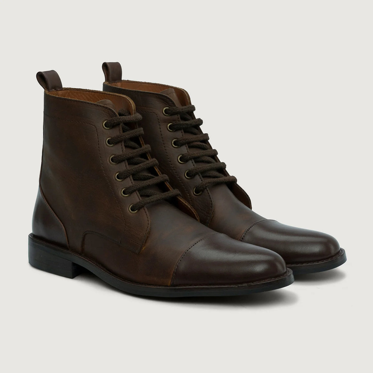 Knight Derby Hybrid Brown Leather Boots StudGuard For Men in Distressed Brown Full-Grain Leather - Lateral Side Profile View | Buy Online