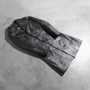 Open Hem &amp; Hem Craftsmanship Construction Detail on Women's Alexis Black Single Breasted Leather Coat