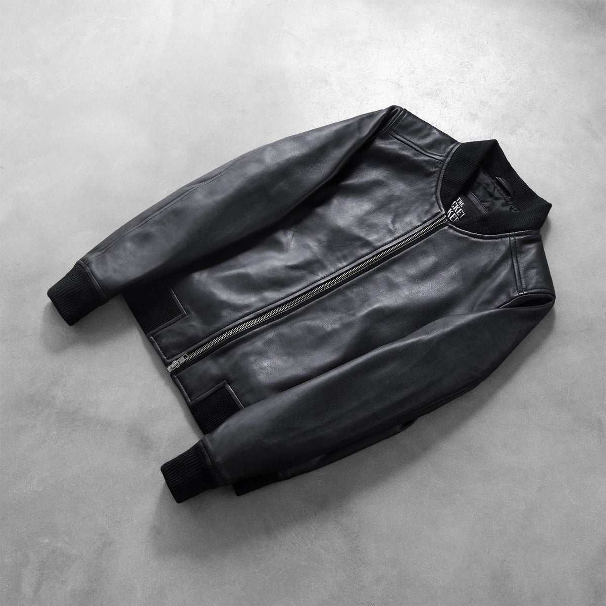 
Rib Knit & Hem Craftsmanship Construction Detail on Women's Bliss Black Leather Bomber Jacket