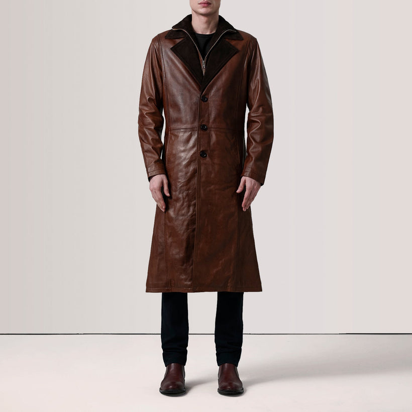Charlton Waxed Brown Leather Single Breasted Coat