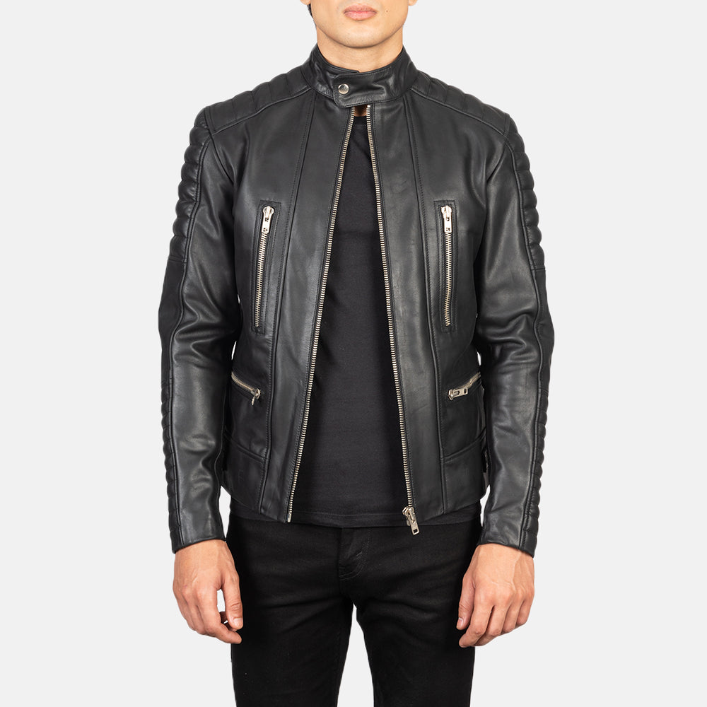 Men's Damian Grey Suede Biker Jacket in Grey Sheepskin Suede - Front Profile View &amp; Tailored Silhouette | Buy Online