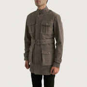 
Grey Cowhide suede Jacket - Back View Showing Tailored Shoulder Fit & Clean Hemline