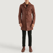 
Don Long Brown Leather Coat - Lateral Side Profile View Showing Sleeve Cut & Athletic Taper Fit