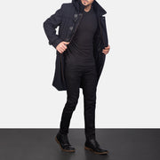 
Men's Drake Black Wool Duffle Coat in Black Synthetic Wool - Front Profile View & Tailored Silhouette | Buy Online