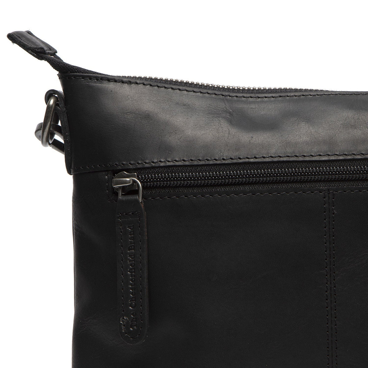 
Solid Antique Brass Hardware & Heavy-Duty Dual Zipper Detail on Faro Full-Grain Leather Crossbody Bag