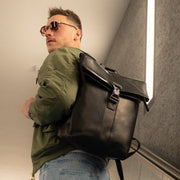 
Classic 100% Full-Grain leather Backpack - Rear Perspective Showing Reinforced Leather Straps & Stitching