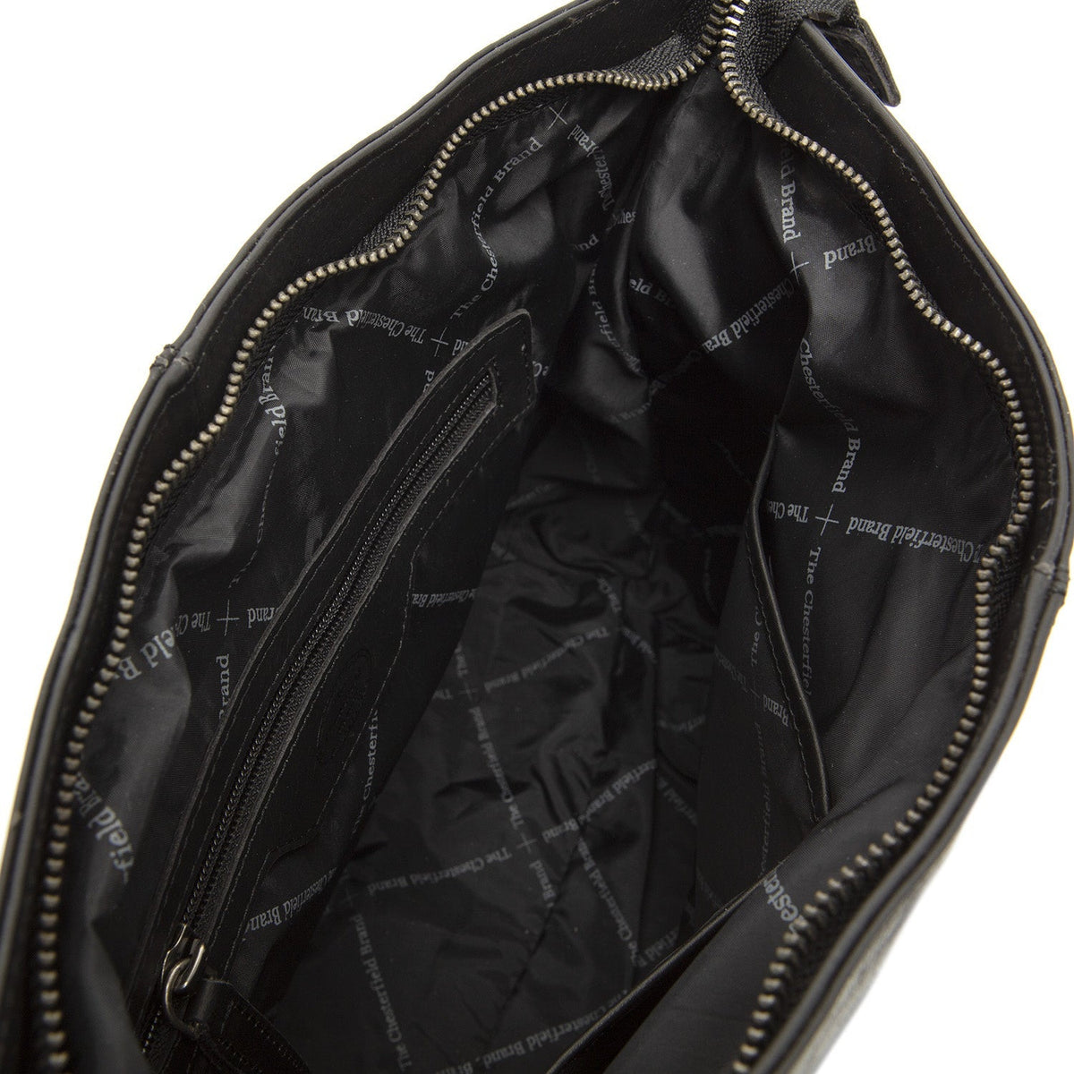Solid Antique Brass Hardware &amp; Heavy-Duty Dual Zipper Detail on Amelia Full-Grain Leather Shoulder Bag