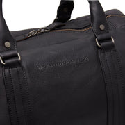 
Solid Antique Brass Hardware & Heavy-Duty Dual Zipper Detail on Perth Full-Grain Leather Weekender Bag