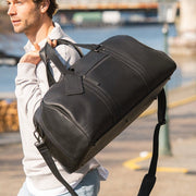 
Classic 100% Full-Grain Leather Duffle Bag - Rear Perspective Showing Reinforced Leather Straps & Stitching