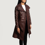 Women's Missoni Maroon Leather Trench Coat - Lateral Side Profile View Showing Sleeve Cut &amp; Athletic Taper Fit