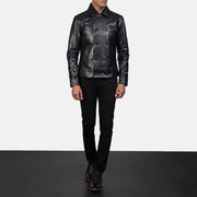 Mod Black Leather Peacoat - Lateral Side Profile View Showing Sleeve Cut &amp; Athletic Taper Fit