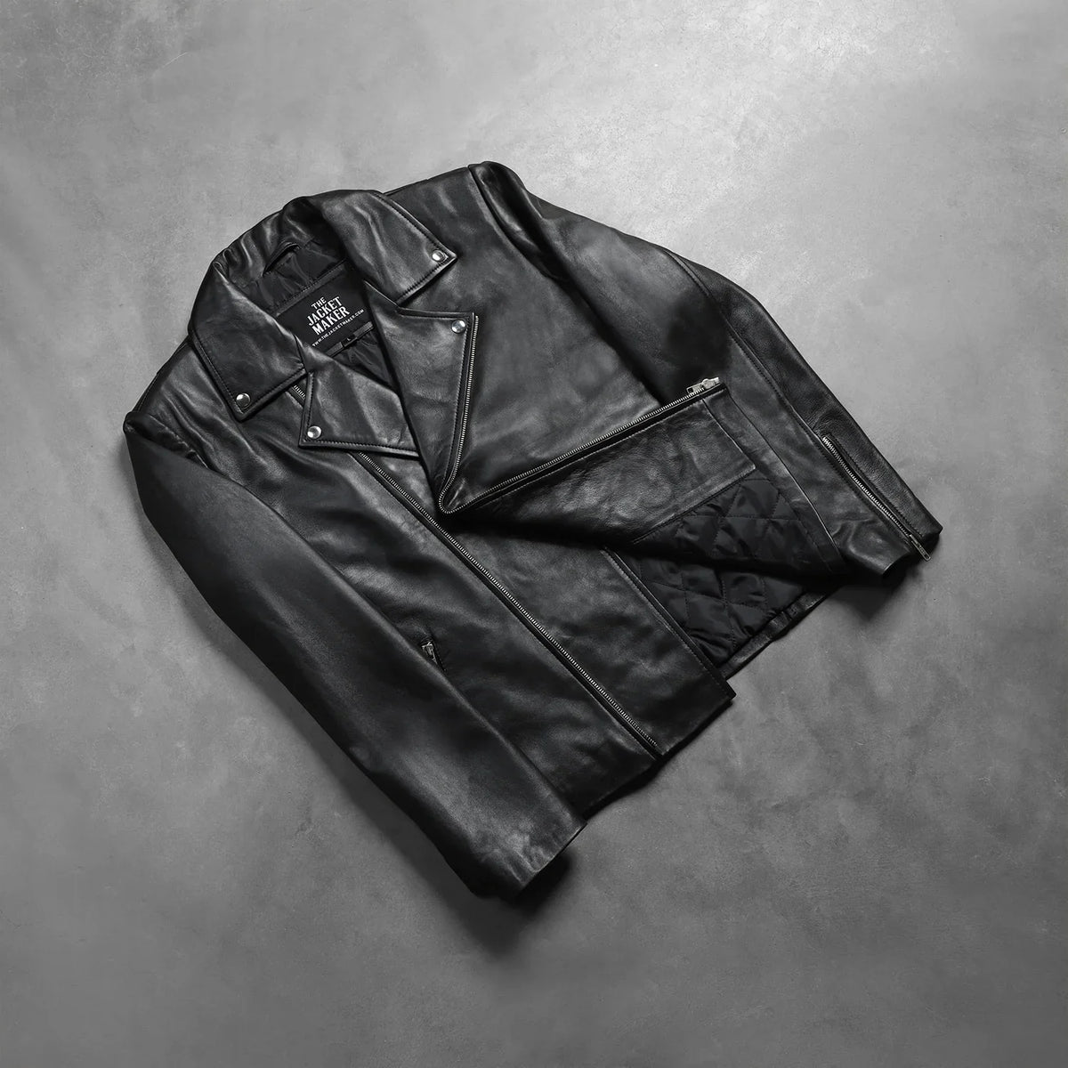 
Styled Fit Perspective of Men's Noah Black Leather Biker Jacket on Model - Natural Daylight Drape
