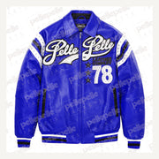 
Encrusted Varsity Leather Jacket (Navy)