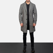 
Close-Up Detail of Notch & Button Hardware on Men's Petrillo Grey Wool Single Breasted Coat