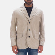 Men's Professor By Day Suede Blazer in Off White (Greyish) Goatskin Suede - Front Profile View &amp; Tailored Silhouette | Buy Online