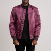 
Quinton MA-1 Maroon Bomber Jacket - Lateral Side Profile View Showing Sleeve Cut & Athletic Taper Fit