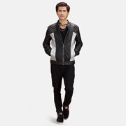 
Shapron Studded Leather Biker Jacket - Lateral Side Profile View Showing Sleeve Cut & Athletic Taper Fit